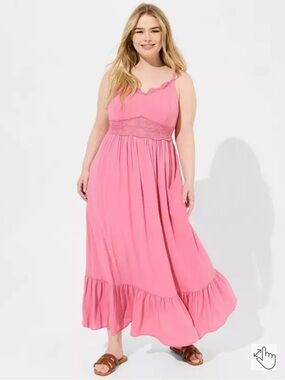 NWT Torrid Maxi Pink Lace Inset Dress, Size 1